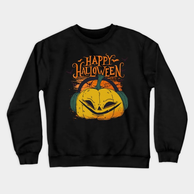 Halloween Happy Halloween Pumpkin Headphone Costum Crewneck Sweatshirt by Pummli